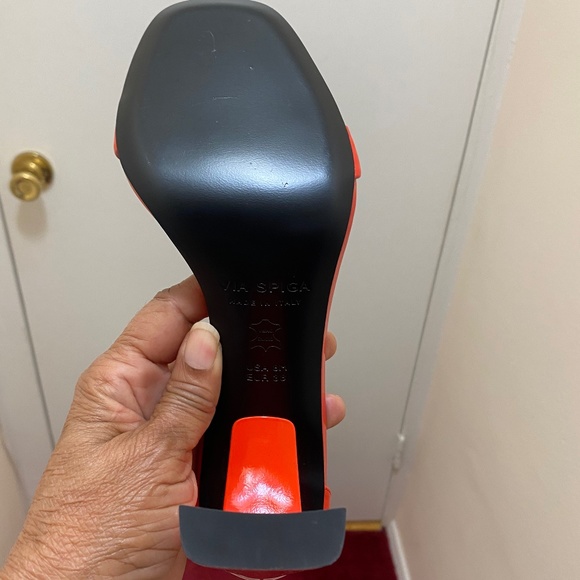 Via Spiga Women’s Faxon Angular Heel Sandal, Hot Orange Patent - Picture 6 of 7